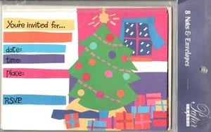 Classic Colorful Tree Trimming Christmas Party Invitations - Set of 8 - New - Picture 1 of 2