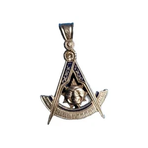 Antique 18K Diamond Masonic Sun Blue Enamaled Gold Compass Square Pendant - Picture 1 of 9