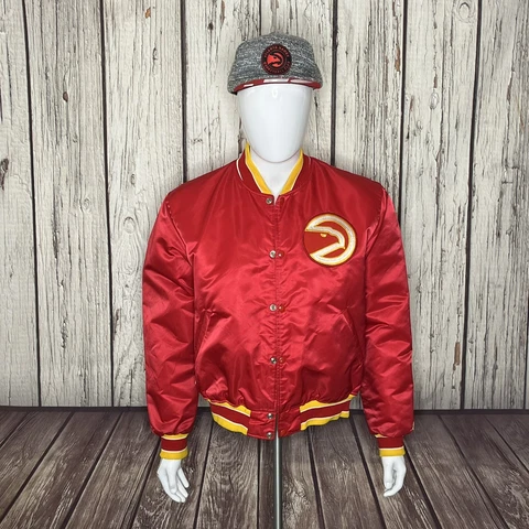 Atlanta Hawks starter jacket vtg NBA basketball 1980s vintage satin jacket Sz L Cover