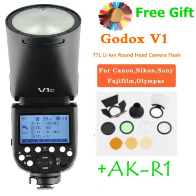 Godox V1C V1N V1S V1O V1F 2.4G TTL Speedlite Canon Nikon Flash Light Kit +AK-R1 - Image 1 of 4