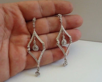 PENDIENTES COLGANTES TRÉBOL Y ARAÑA LÁGRIMA PLATA ESTERLINA 925 CON DETALLES Foto 1 de 4