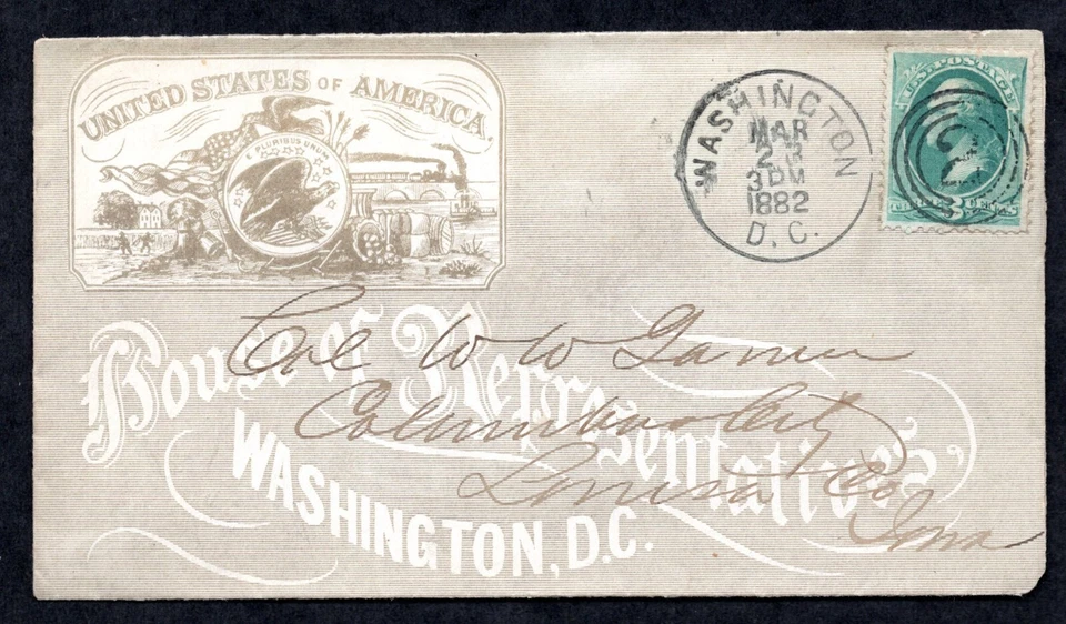 U.S. 1882 OFFICIAL HOUSE OF REPRESENTATIVES WASHINGTON, D.C. WHOLE FRONT DESIGN - Image 1 of 2