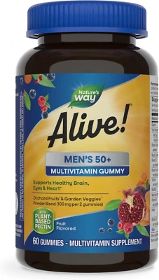Nature's Way Alive! Multivitaminas gomosas diarias 50+ para hombre apoya el cerebro ojos corazón Foto 1 de 4