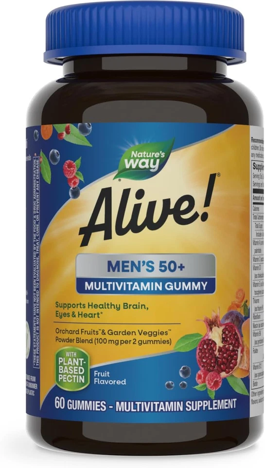 Nature's Way Alive! Multivitamínicos masculinos 50+ goma diária suporta olhos cerebrais coração - Imagem 1 de 4