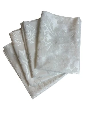 White Cloth Napkins Set Of 4 Square 16.5” Damask Satin Wedding Christmas Vtg - Image 1 of 3