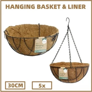 5PCS Garden Hanging Basket With Liner & Chain Flower Plant Planters Baskets 30cm - Picture 1 of 4