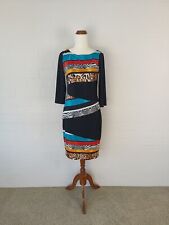 Joseph Ribkoff Sz 8 Graphic Multicoloured 3/4 Sleeve Bodycon Knee Length Dress
