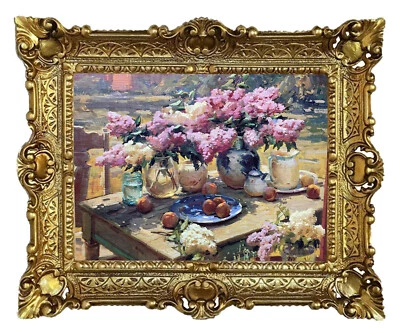 Beautiful Painting 56x46cm - By. O. Berberian Vase - Flowers with Hyacinths - Image 1 of 3