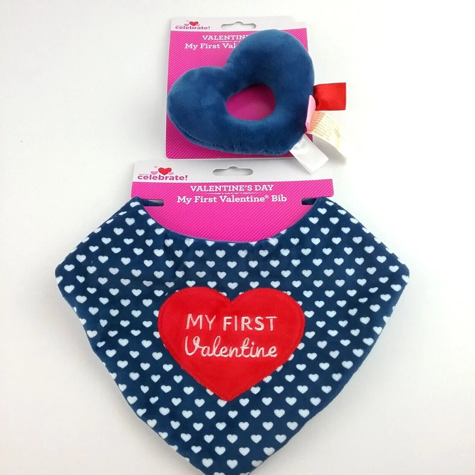 My First Valentine's Day Blue Polyester Baby Bib by Way To Celebrate
