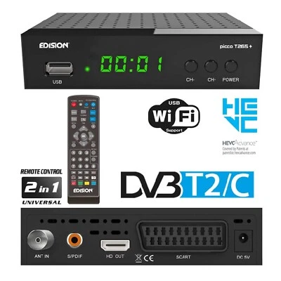 EDISION Picco T265 plus digital Receiver terrestrisch Kabel DVB-T2/C HDMI Scart - Bild 1 von 4