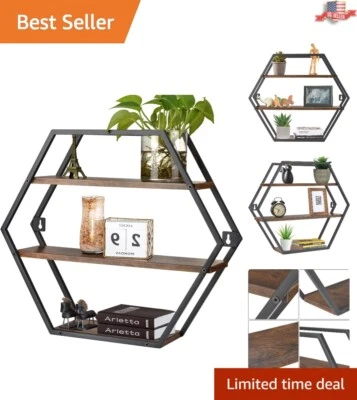 Floating Shelves: 3 Tier Storage - Rustic Wood & Metal - Bathroom Bedroom - Image 1 of 4