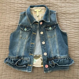 Matilda Jane It's True Wonderment Denim Vest Girl's 8 Sleeveless Jean Ruffle - Picture 1 of 2