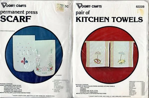 CHOICE: 1977 Vogart Crafts Stamped Linens Embroidery Scarf or 2pc Kitchen Towels - Picture 1 of 9
