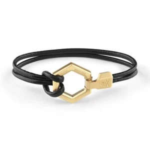 Philipp Plein Pulsera Hombre Cuero Acero Inoxidable IP Oro Hexágono PJ7AA25BS - Imagen 1 de 5