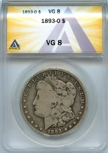 1893-O Morgan Silver Dollar - ANACS VG 8, Key Date Coin - Picture 1 of 6
