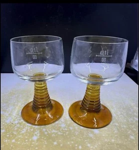 Pair of Schott Zwiesel Roemer Germany Glasses w/ Amber Stems - Picture 1 of 1