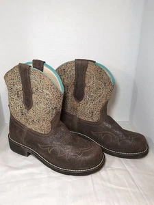 Ariat FatBaby Westernstiefel Damen Größe 10 B braun Leder türkis Stickerei - Bild 1 von 10