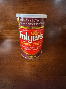 Vintage Folgers Coffee Small 3.5 x 5.5 inch 13 oz Size Maroon Red Empty Tin Can - Picture 1 of 7