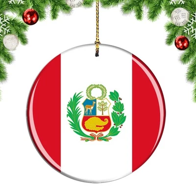 Peru Flag Round Christmas ornament city travel souvenir - Image 1 of 3
