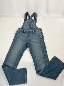 EUC GapKids Girls Denim Overalls Medium Wash Distressed Size 12 - Picture 1 of 6