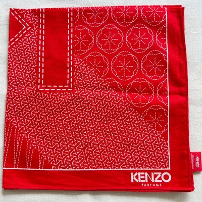 VTG Handkerchief Red Cotton line White Geometric & Monogram Pocket Square 19" - Image 1 of 3