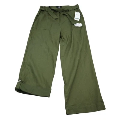 Kaktus Pants Womens L Green Wide Leg Straight Roll Tab Hem Belted Casual Trouser - Image 1 of 4