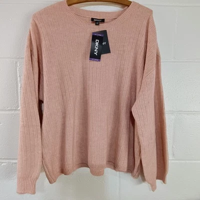 DKNY Womens XXL Pale Pink Cashmere Blend Lightweight Soft Warm Sweater MSRP $129 - Image 1 of 4