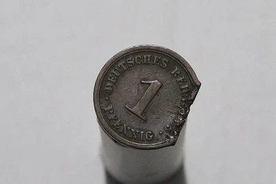 🧭 🇩🇪 GERMANY ERROR COIN EMPIRE 1 PFENNIG CUT B88 #K1225 - Image 1 of 4