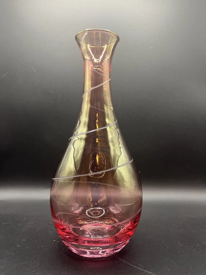 Jarrón vintage Saks Fifth Avenue cristal rosa remolino 8" Foto 1 de 4