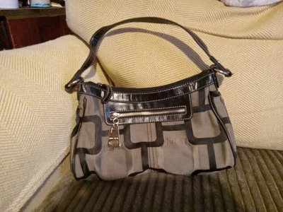 NINE WEST Purse "Geometric Square Pattern" Shoulder Strap , Black & Grey 12"  - Image 1 of 4