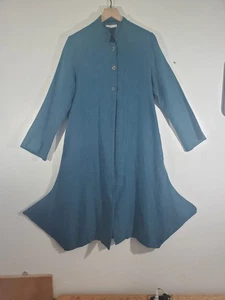 BRYN WALKER Green Linen Collared Neck Cardigan 3/4 Sleeve A-line  Size Medium - Picture 1 of 9