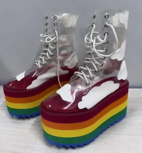 Dolls Kill Current Mood Happy Daze Rainbow Cloud Plateau Stiefel CM16HDP Größe 7M - Bild 1 von 7