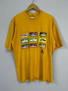 Rare Vintage 90's Men's ADIDAS Gazelle Sneakers Print T Shirt Yellow Size L