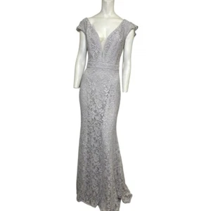 Maniju Lace V-Neck Cap Sleeve Gown Grey Size Extra Extra Large NWT - Picture 1 of 2
