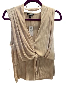 Top Express Mujer Talla L Marfil Anudado Frontal Cuello Drapeado Nuevo Con Etiquetas - Imagen 1 de 3