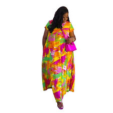Stylish Plus Size Women Colorful Print Sleeveless Patchwork Casual Loose Dress