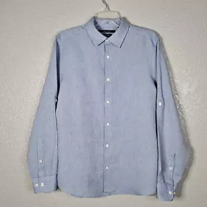 Camisa Perry Ellis Talla M Lino Mezcla Algodón Pestaña Enrollable Manga Larga Azul Claro - Imagen 1 de 15