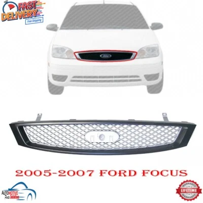 NEW FRONT GRILLE BLACK SHELL WITH GRAY INSERT PLASTIC FOR 2005-2007 FORD FOCUS Foto 1 de 2