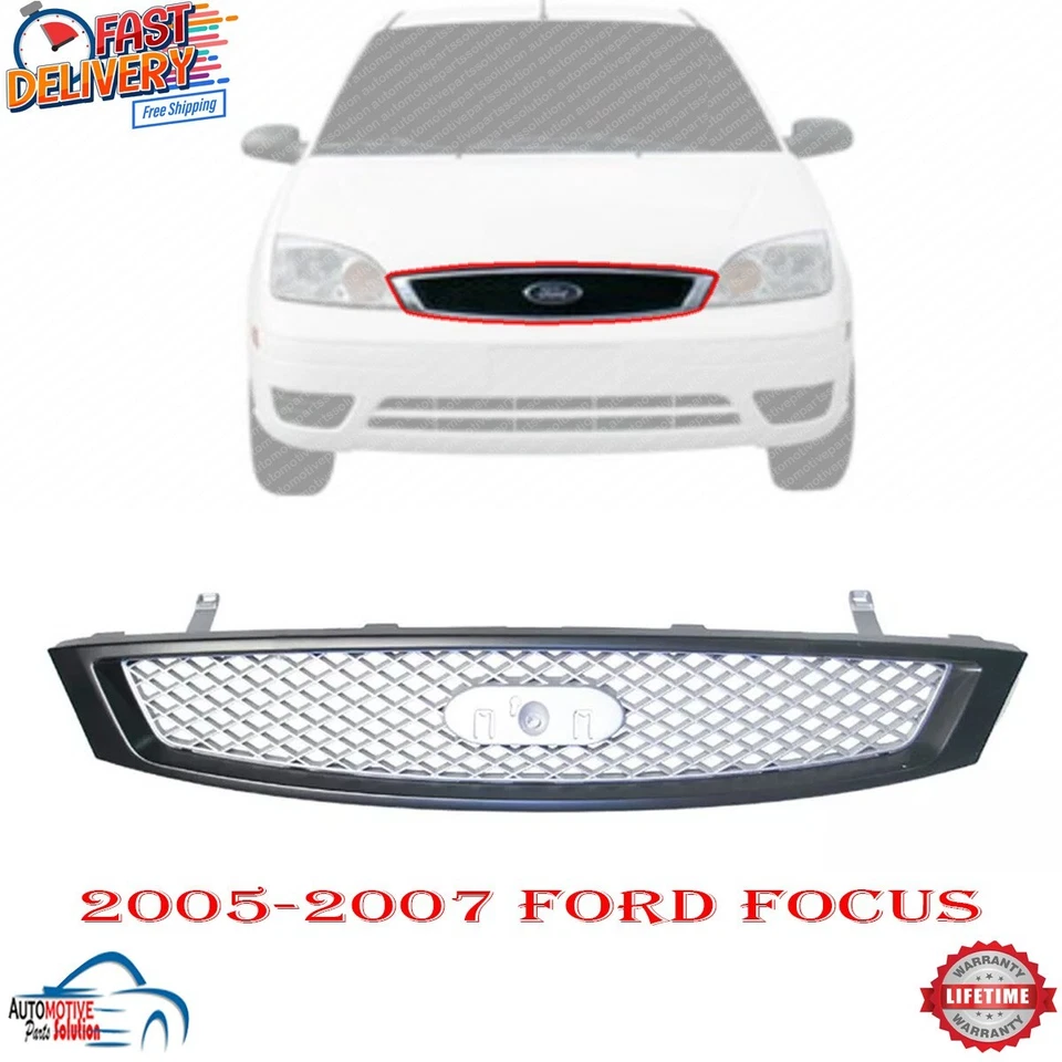 NEW FRONT GRILLE BLACK SHELL WITH GRAY INSERT PLASTIC FOR 2005-2007 FORD FOCUS - Imagem 1 de 2