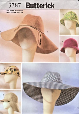 Fashion Hats, Butterick Sewing Pattern 3787, 4 Styles, UNCUT - Image 1 of 2