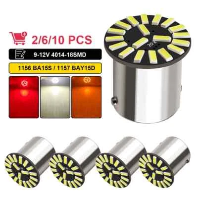 2/6/10 PCS BA15S 1156 BAY15D 1157 LED Bulbs 12V 4014-18SMD 7000K White Car - Image 1 of 4