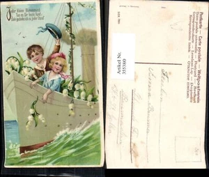 355380,Künstler Ak Schiff Binnenschiff Kinder Matrosenanzug Uniform Blumen Maigl - Bild 1 von 1