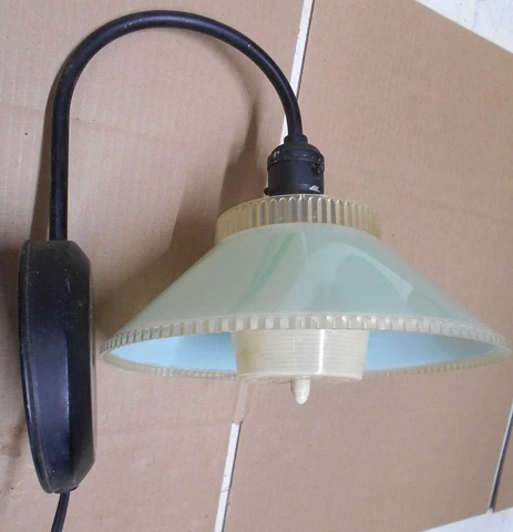 VINTAGE Retro wall light fixture w/ plastic green shade (LS) Cover