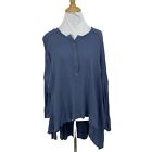 Free People Distressed Henley Shirt Women's Size XS Cadet Blue Mid Sleeves Rib