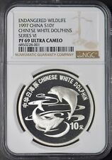1997 China Silver 10Y Chinese White Dolphins NGC PF69 Ultra Cameo ✪COINGIANTS✪