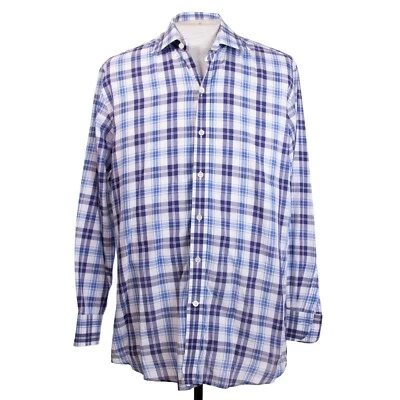Camisa Ledbury EE. UU. Para Hombres 16.5 x 34 Blanca Azul A Cuadros Botón LS Botón Frontal Foto 1 de 4