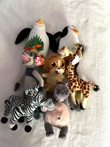 Beanie Babies Madagascar TY Lot Julien Mort Skipper Rico Marty Gloria Melman New - Picture 1 of 13