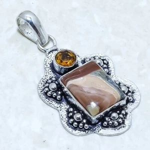 Colgante de joyería de plata hecho a mano de rodocrosita, piedras preciosas de citrino 1,9" PRJ14415 - Imagen 1 de 2