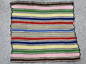 Vintage Afghan Multicolor Striped Crochet Handmade Throw 50" x 45" Scallop Edge - Picture 1 of 12