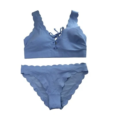 New NWT H&M Swimsuit Bikini Light Blue Scalloped Women's US 6 Bottoms 10 Top - Image 1 of 4